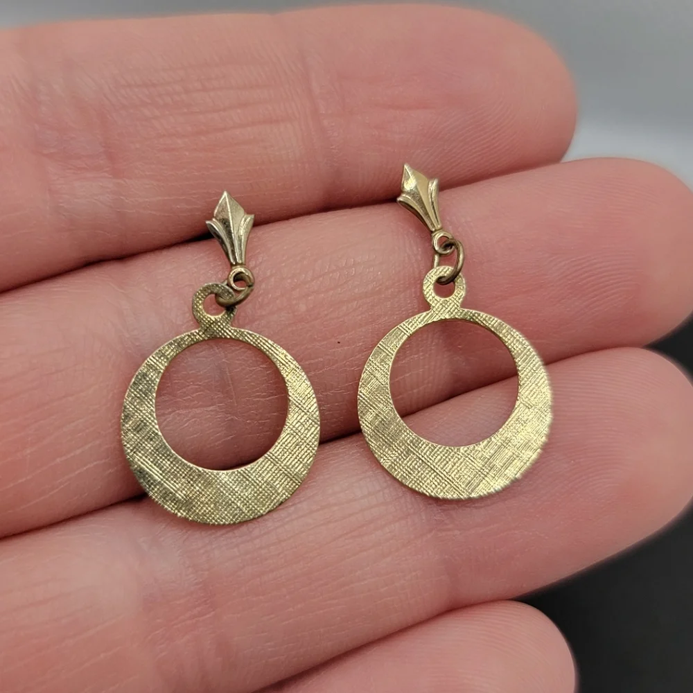 Gold Dangle Hoop Earrings Vintage Lightweight Thin Disc